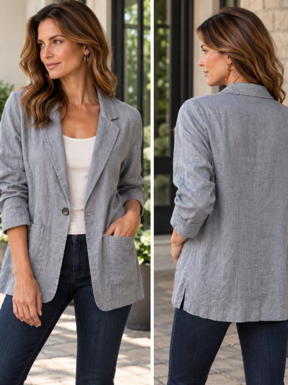 Light Blue/Gray Linen Blend Women's Blazer Jacket NWOT